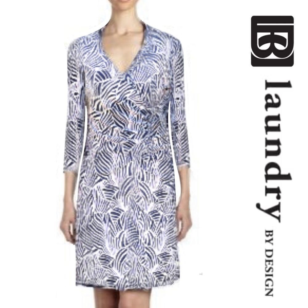 Laundry By Design Navy Zebra Faux-Wrap Dress